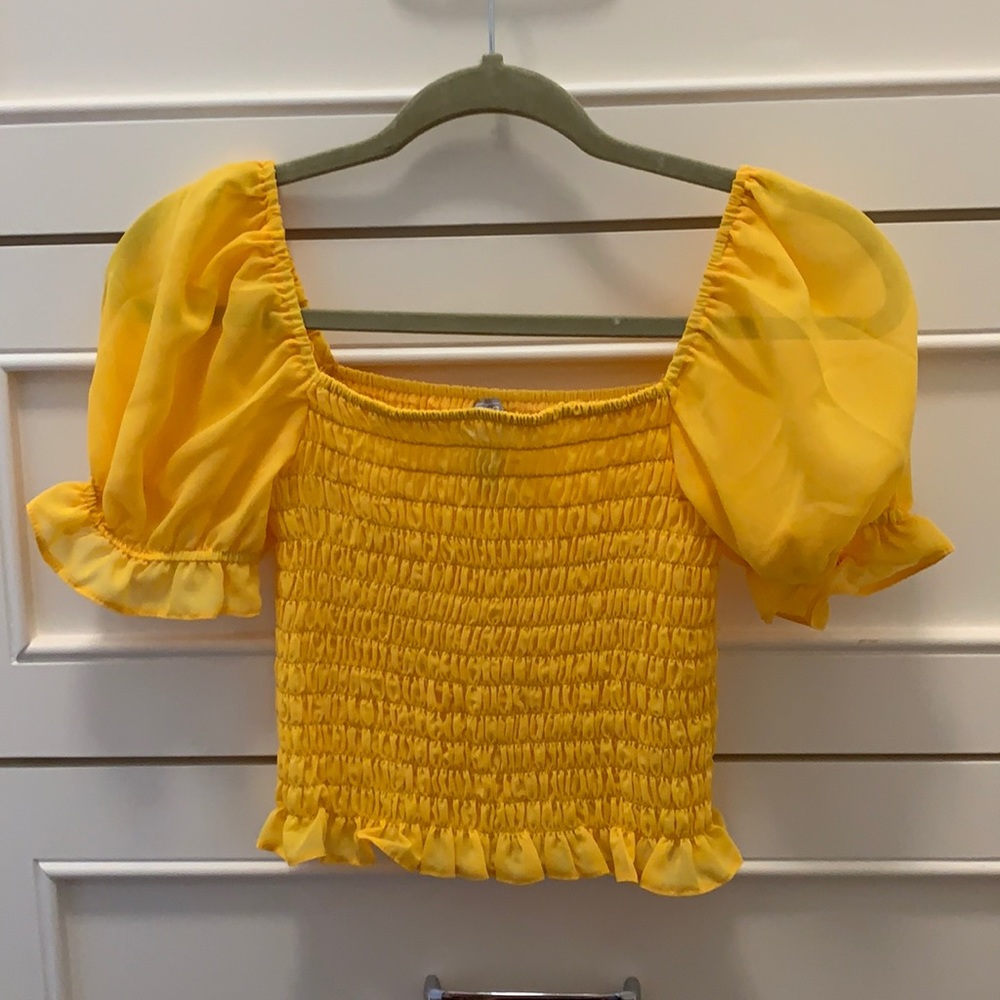 ASOS yellow scrunched stretchy crop top